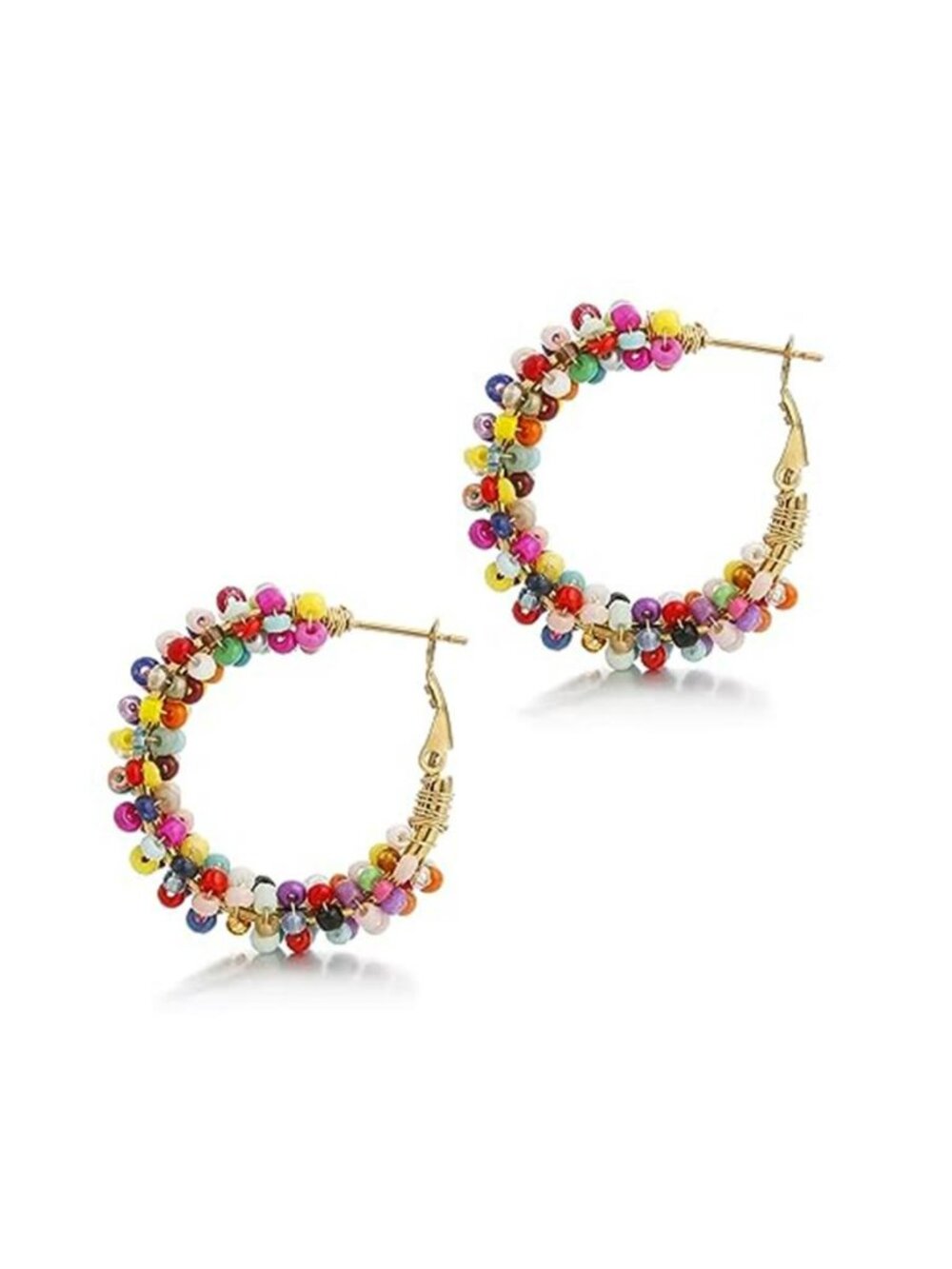 Colorful Beaded Earrings for Women, Boho Flower Hoop Earrings